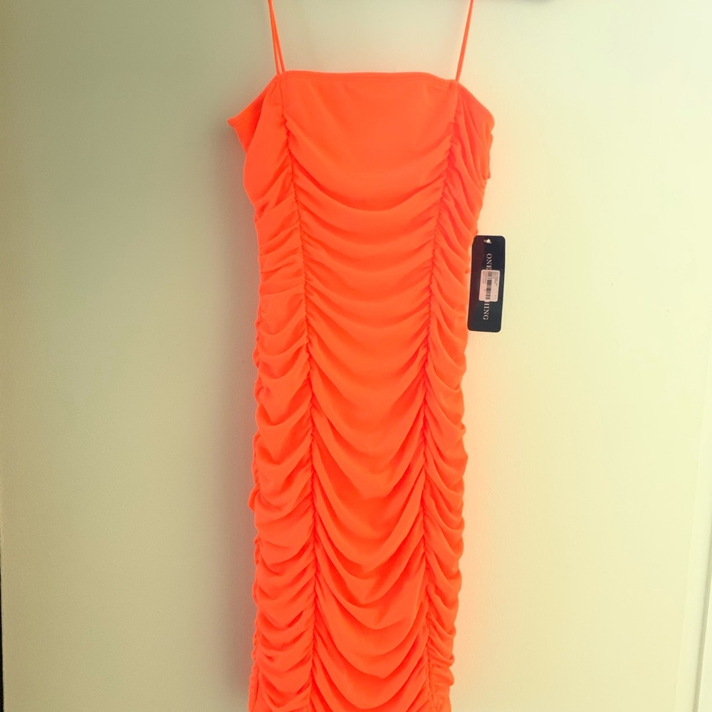 Bright orange mini dress